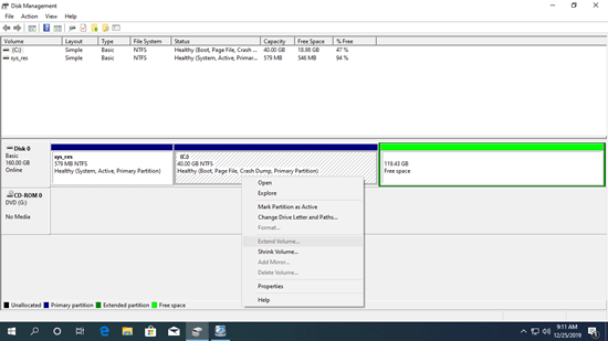 Extend Volume grayed out