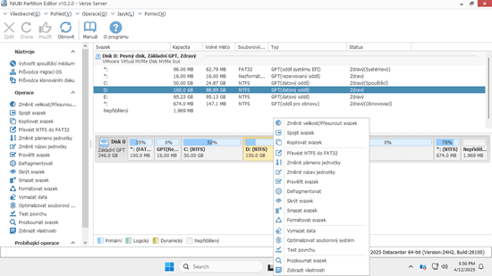 Správce oddílů server