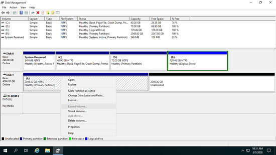 Extend Volume disabled