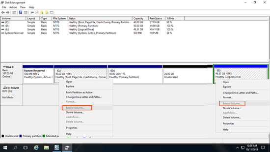 Extend Volume greyed out